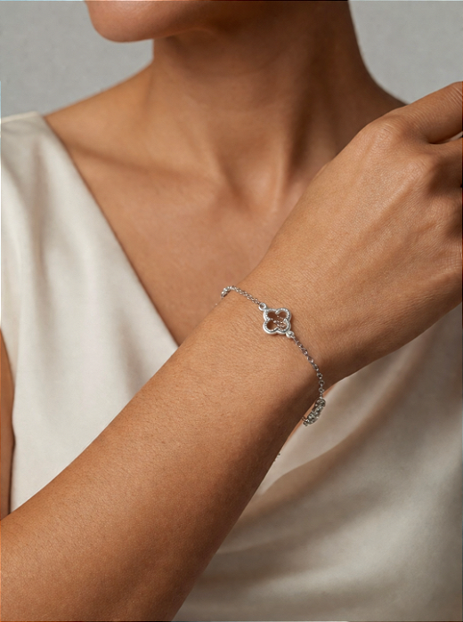 Pulseira Três Trevos de Cristal em Prata 925