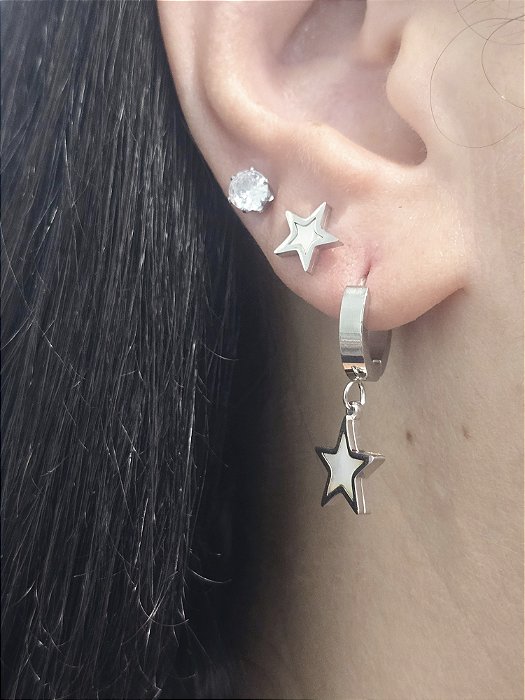 Trio de Brincos com Detalhes em Madrepérola – Aço Inoxidável