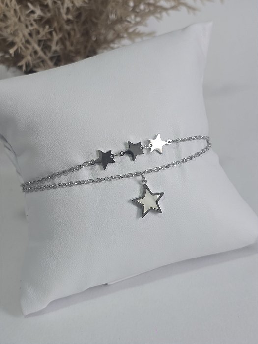 Pulseira Dupla Estrelas em Aço Inoxidável