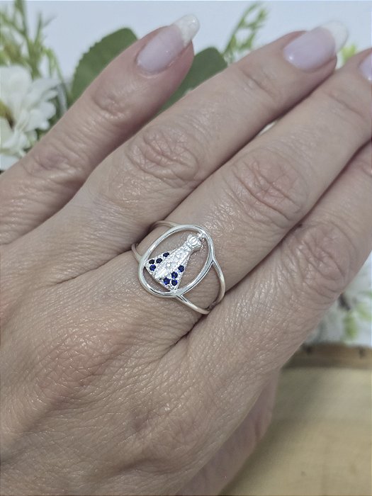 Anel Nossa Senhora Manto Azul em Prata 925