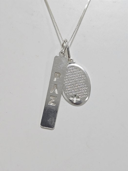 Colar Oração do Espirito Santo e Paz em Prata 925