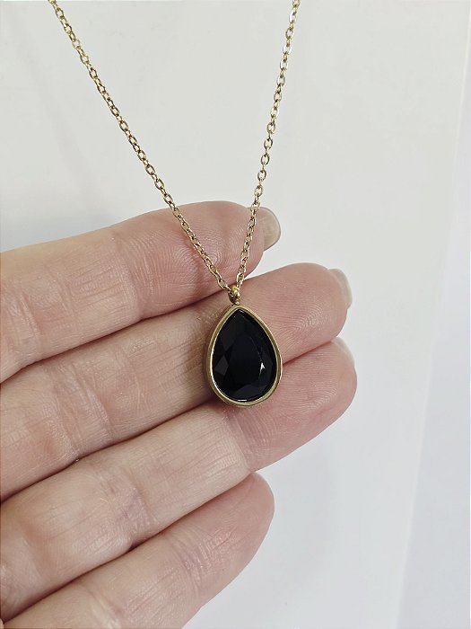 Colar Gota em Aço Banhado a Ouro