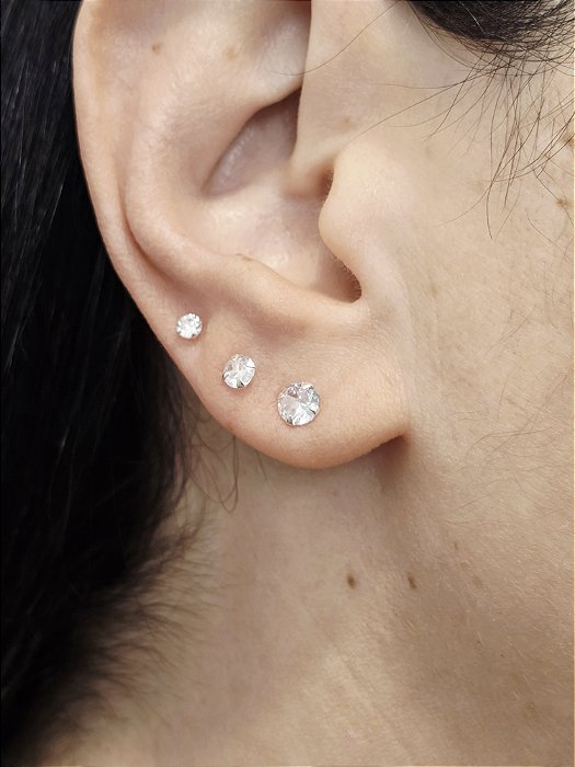 Trio Brincos Pontos de Luz em Prata 925