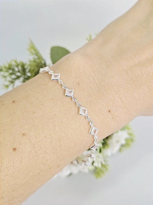 Pulseira Zircônias Losangos em Prata 925