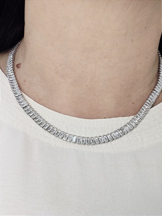 Colar Riviera Baguete em Aço Inoxidável