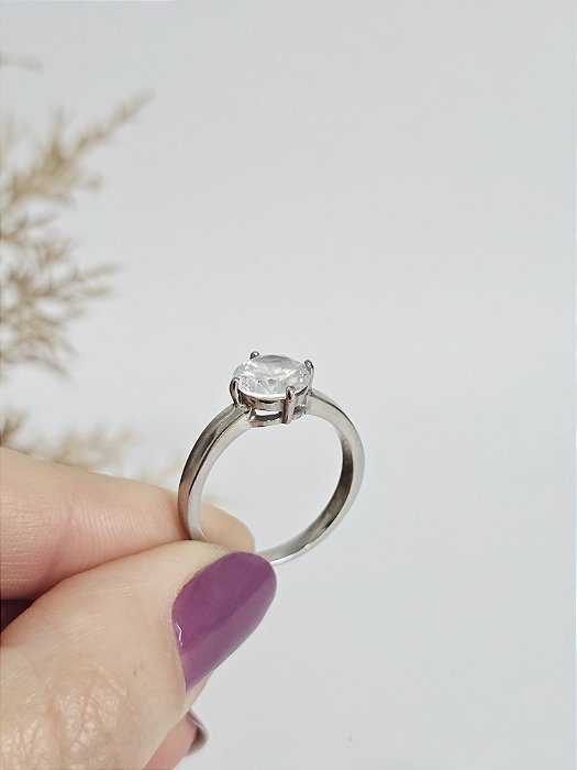 Anel Solitário Clássico em Aço Inoxidável com Zircônia