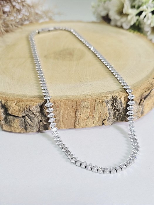 Choker Riviera Lapidação Navete em Aço Inoxidável