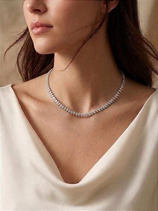 Choker Riviera Lapidação Navete em Aço Inoxidável