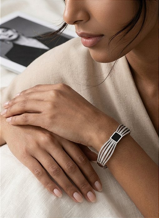 Bracelete Elegance Ônix em Aço Inoxidável