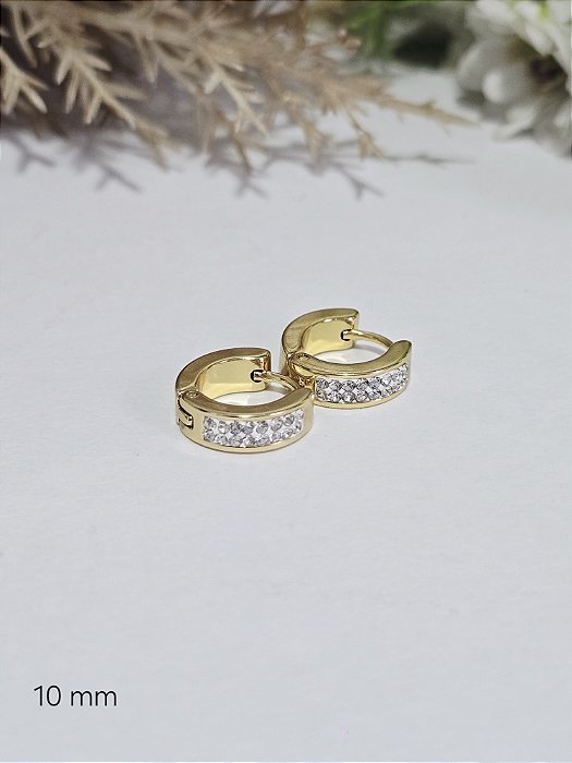 Brinco Argolinha Cravejada em Aço Inoxidável Banhado a Ouro