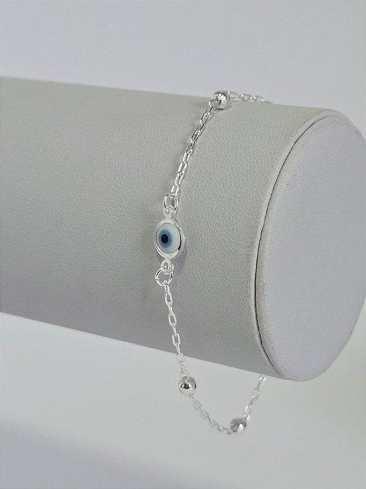 Pulseira de Bolinhas Olho Grego em Prata 925
