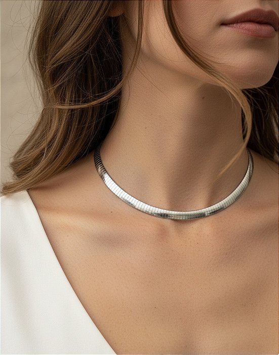 Colar Choker Semi Rígido em Aço Inoxidável