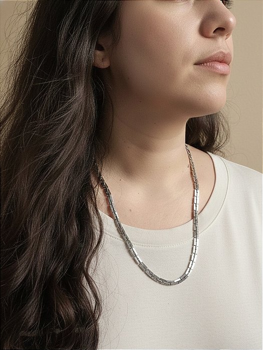 Colar Elos Retangulares em Aço Inoxidável