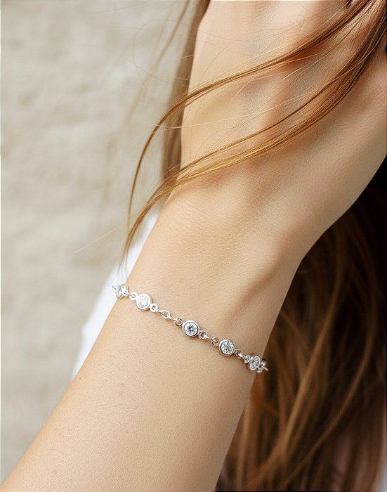 Pulseira Ponto de Luz Zircônia em Prata 925