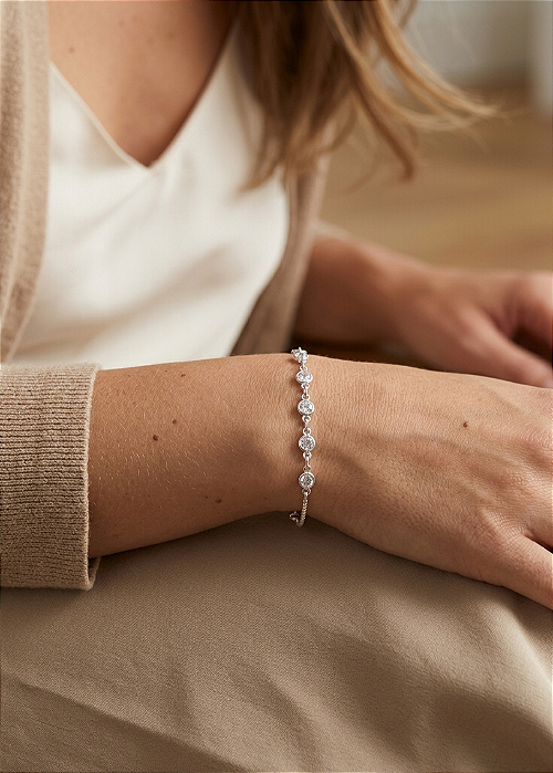 Pulseira Ponto de Luz Zircônia em Prata 925