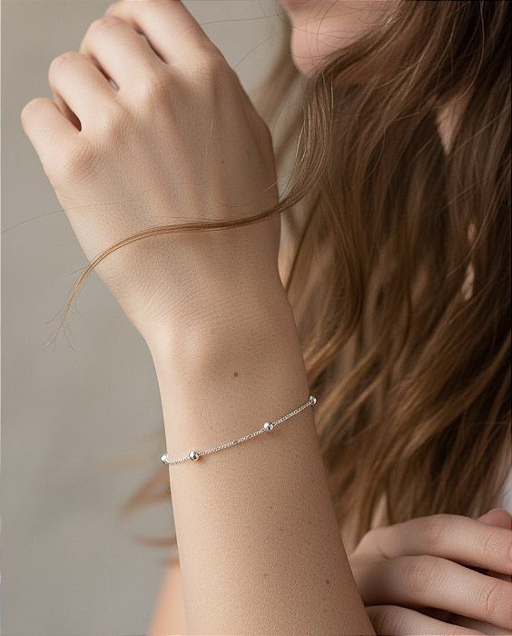 Pulseira 3x1 Fina com Bolinhas em Prata 925