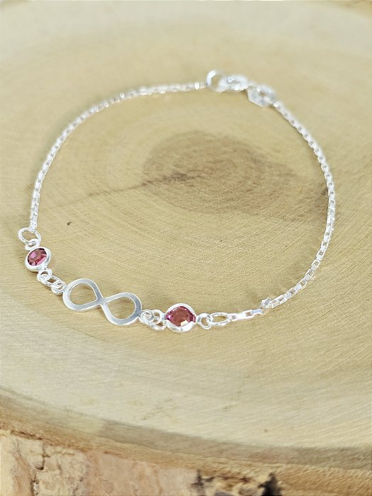 Pulseira Infinito Zircônias Rosa em Prata 925