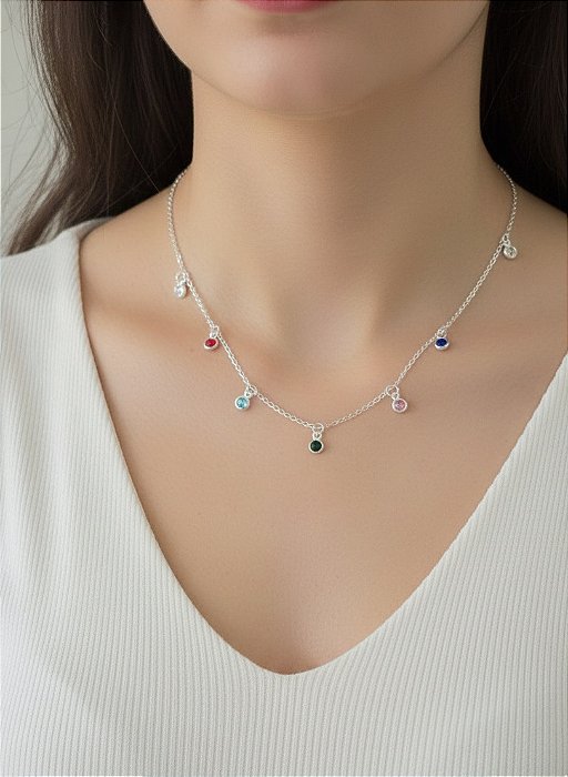 Chocker Zircônias Coloridas Delicado Prata 925