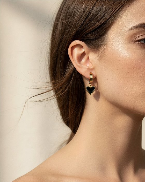 Brinco Argola Click com Pingente Banhado a Ouro Aço Inox