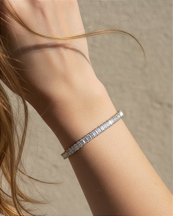 Pulseira Riviera com Zircônias Baguete Banhada a Ouro
