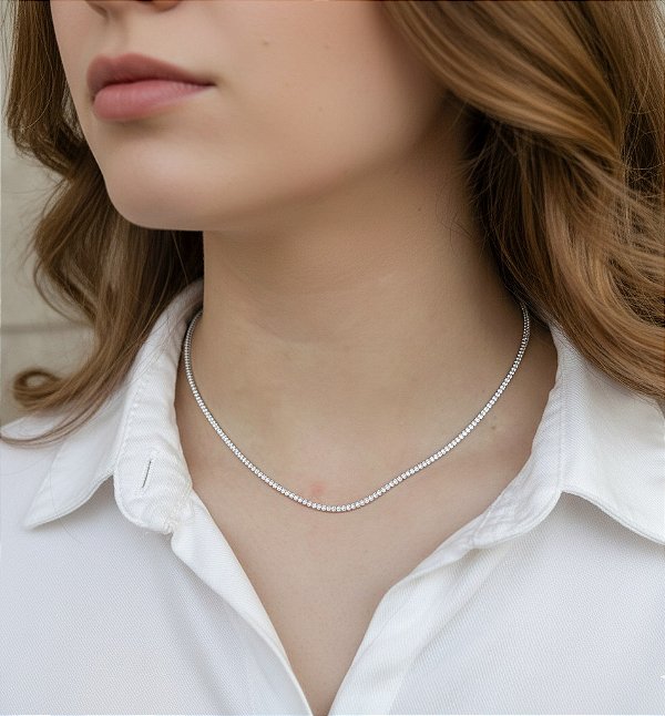 Choker Riviera Fina de Zircônias em Prata 925
