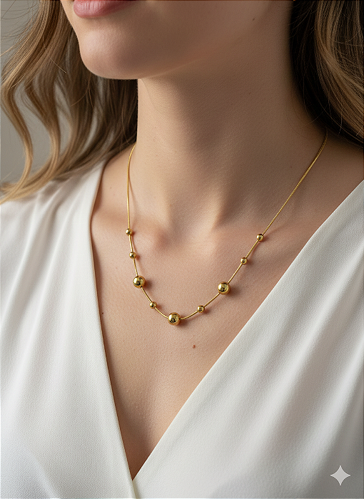 Colar de Bolas Elegante em Aço Inoxidável