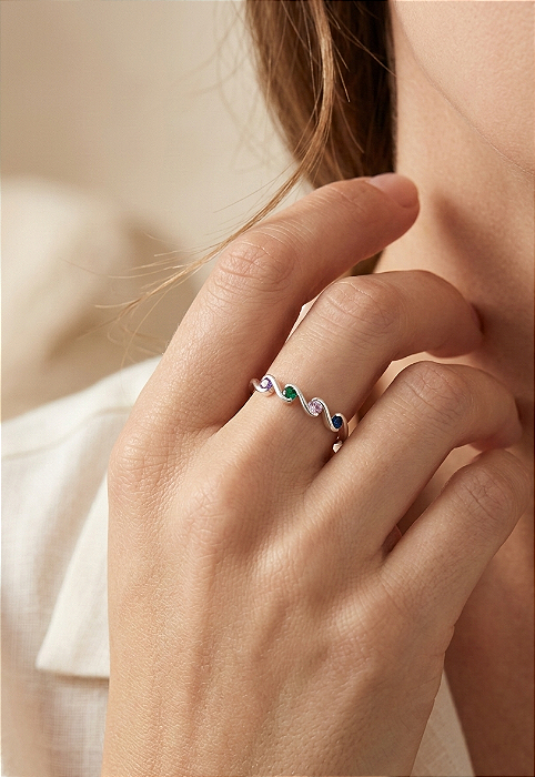 Anel Ondas Coloridas em Prata 925