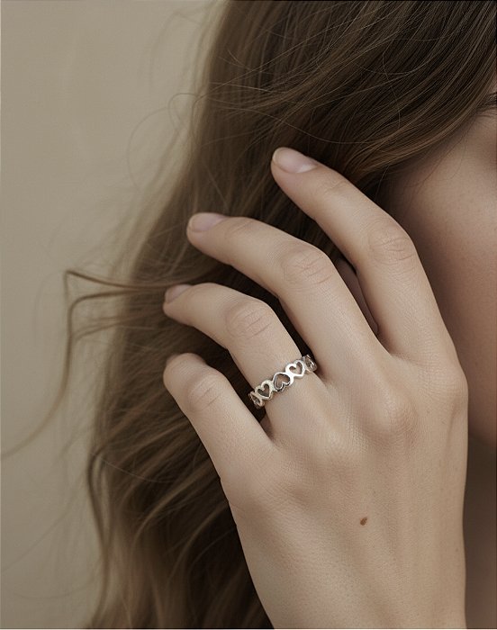 Anel Aliança Corações Vazados Prata 925