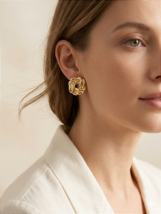 Brinco Nó Entrelaçado Vintage em Aço Banhado a Ouro