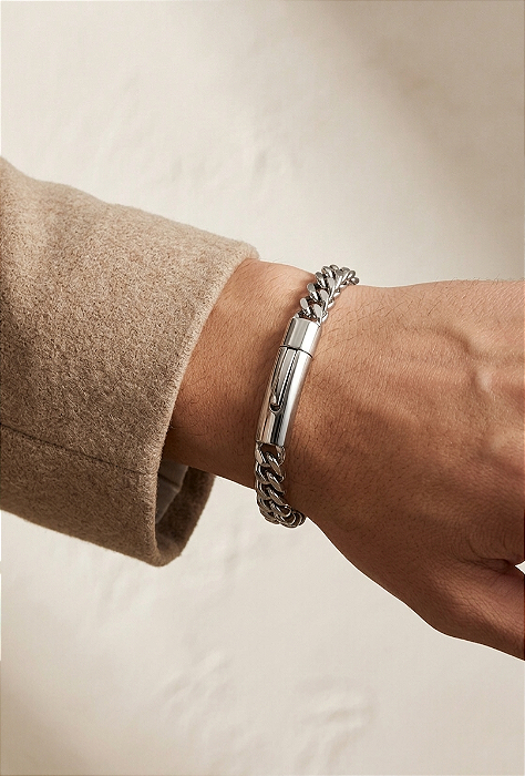 Pulseira Masculina Malha Franco em Aço Inoxidável