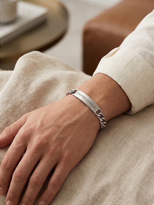 Pulseira Masculina de Placa Fé Força Coragem em Aço Inoxidável