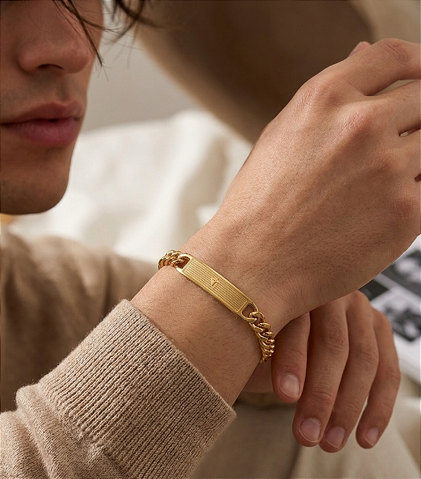 Pulseira Masculina Pai Nosso Banhada a Ouro
