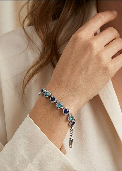 Pulseira Feminina Coração Cravejado em Aço Inoxidável