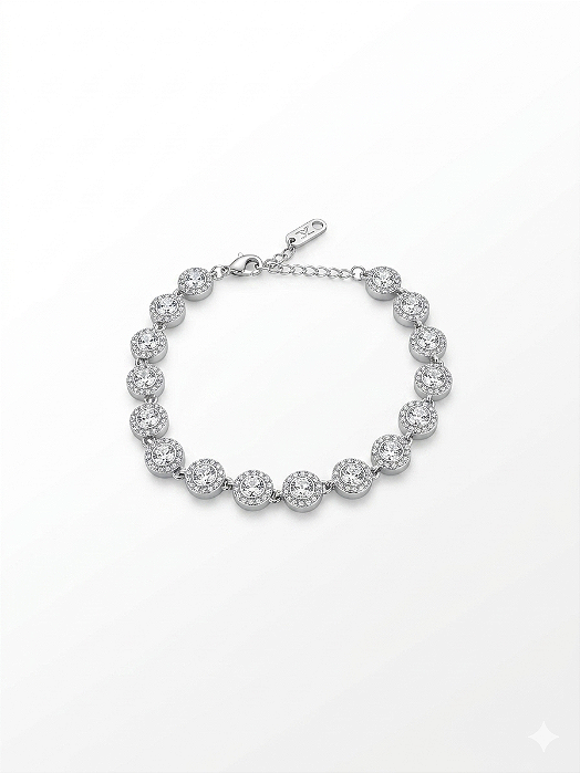 Pulseira Feminina Riviera Redonda Cravejada Linha Premium Aço Inoxidável
