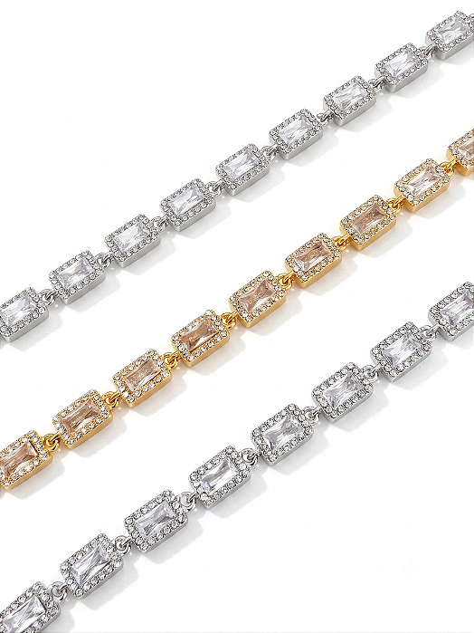 Pulseira em Aço com Cristais Retangulares Cravejados - Linha Premium