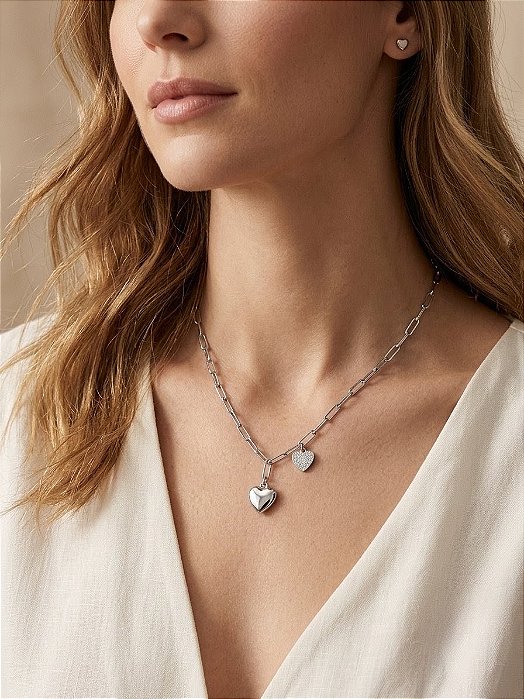 Colar Elo Cartier Dois Corações em Aço Inoxidável