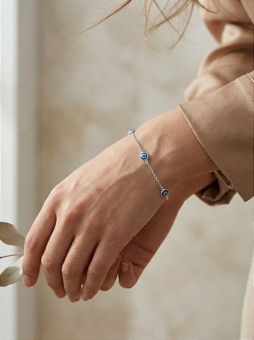 Pulseira Olho Grego Azul em Prata 925 com Regulagem