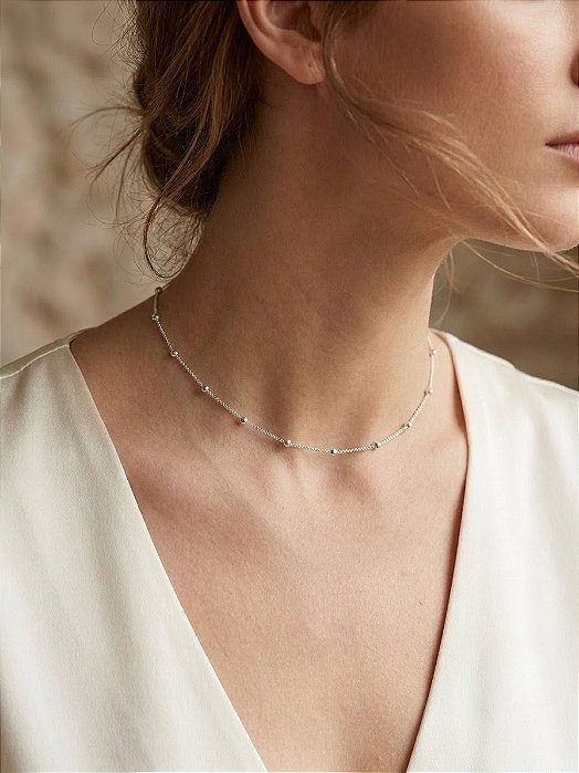 Choker Veneziana de Bolinhas em Prata 925 - 40 cm