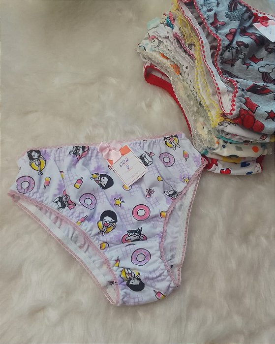 KITS COM 12 PEÇAS.  Calcinhas infantis Estampadas de Malha