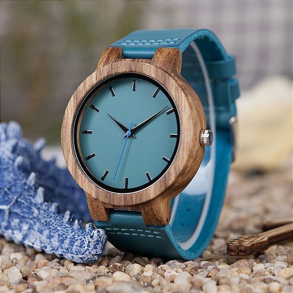 Relógio Feminino de Bambu Turquesa
