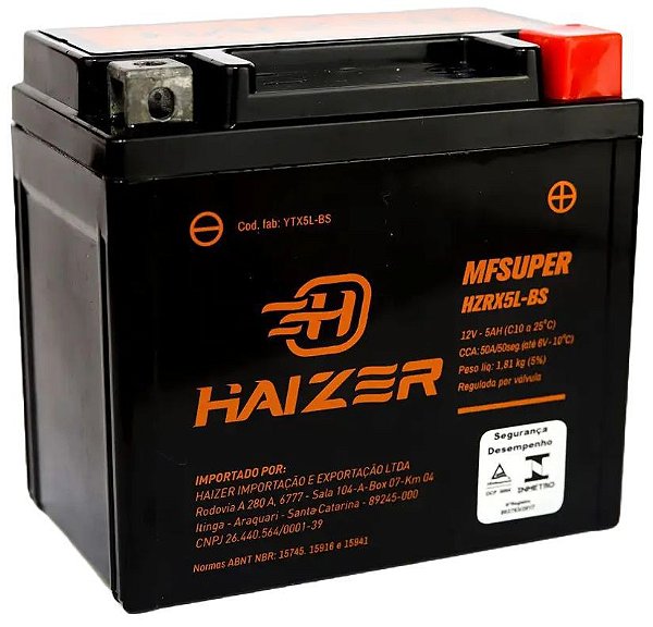 Bateria Haizer HZRX5L-BS Pop Biz125 CG125 Fan Titan Bros Job