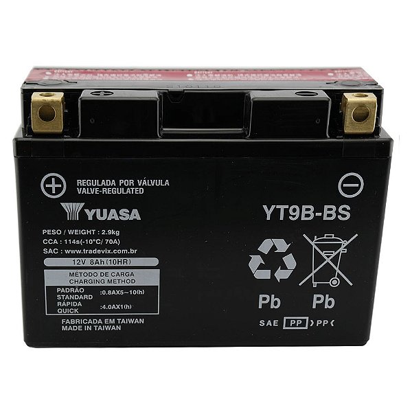 Bateria Yuasa YT9B-BS, YZF-R6, XT660X R Z Tenere, MT-03, YFM700 Raptor, Duke 690
