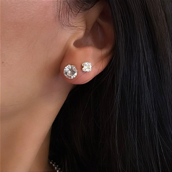 Brinco Dupla Ponto de Luz Zircônia 1º e 2º Furo