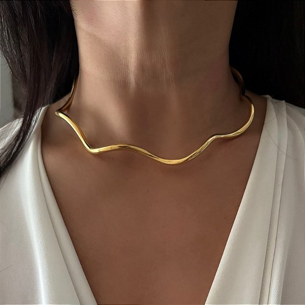 Choker Metal Ondulado Wave Dourado