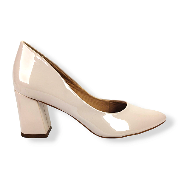 SCARPIN FEMININO SALTO BLOCO VERNIZ CREME