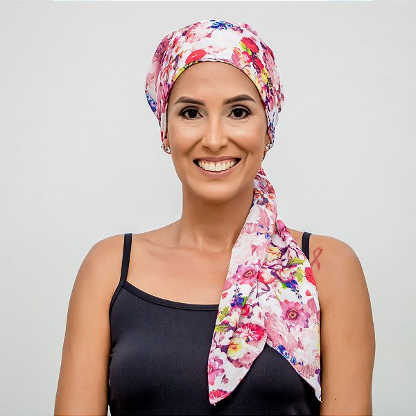 Lenço Quimioterapia Headscarf Branco Floral