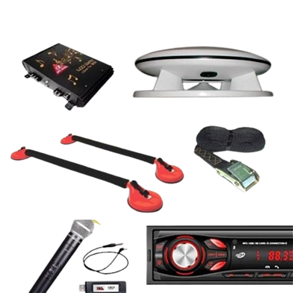 Kit PV 350 Caixa Propaganda Fibrasom+Mic s/fio+ Rádio + Rack