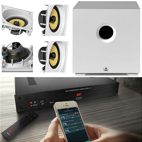 Amplificador AAT AUDIOCAST AC-1 G2 + 4 CXS CI6SA +Sub Branco