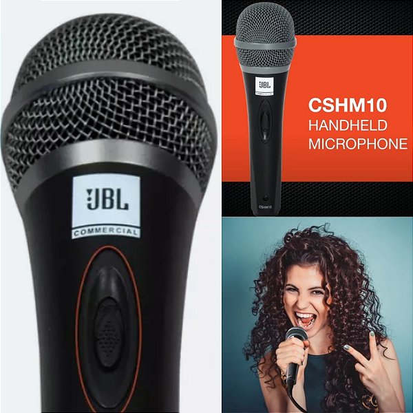Microfone dinâmico para voz de mão JBL CSHM10 + Cabo com 5 m