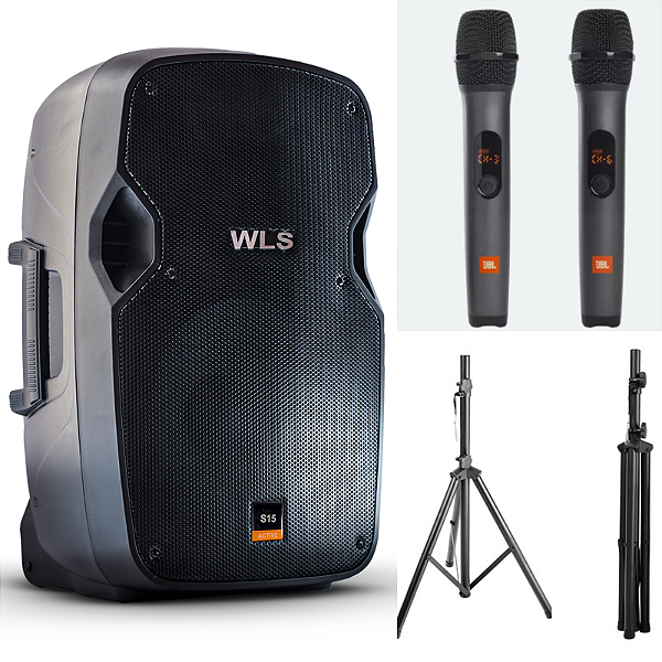 Caixa WLS S15 Ativa BT + 2 Microfones s/fio JBL + Tripé